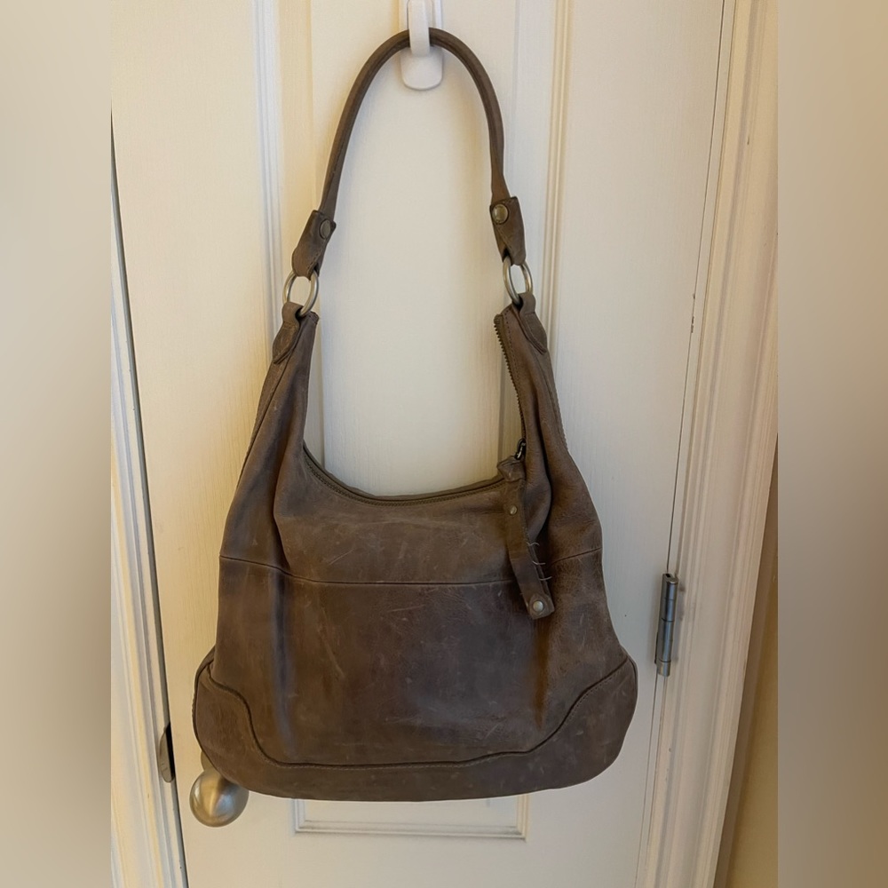 FRYE Women's Melissa Zip Hobo Handbag, Gray Leather